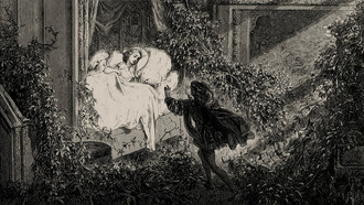 Ilustración del cuento de Charles Perrault titulado "La bella durmiente del bosque", incluido en la obra "Los cuentos de Mamá Ganzo" (1697). Esta ilustración de Gustave Doré apareció en la edición de 1867 titulada Los cuentos de Perrault