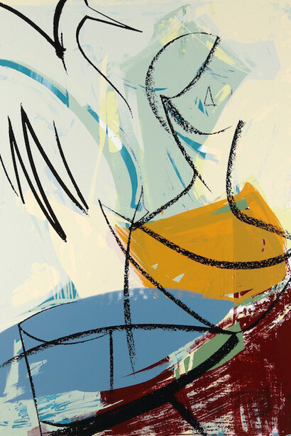 Lucy Farly, Visitors Song, 2015, screenprint and charcoal on paper, 90 x 50 cm
