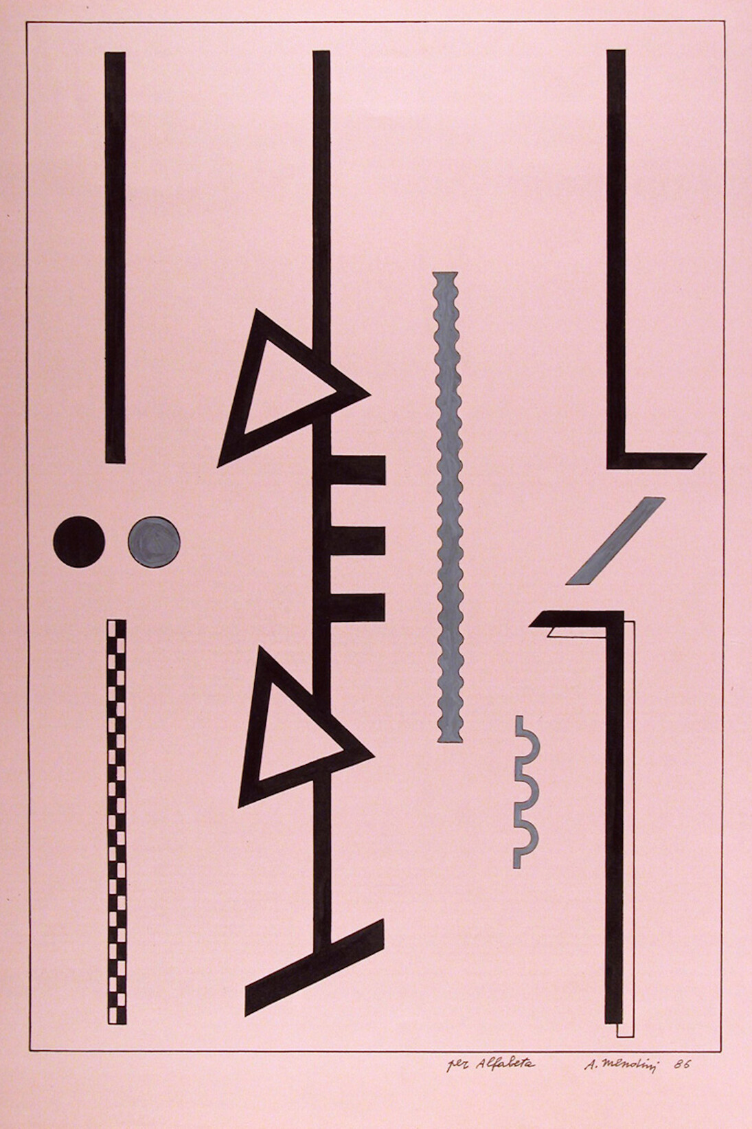 Alessandro Mendini, Senza titolo, 1986, china e tempera su carta colorata, 418 x 296 mm, Collezione Galleria civica di Modena. 