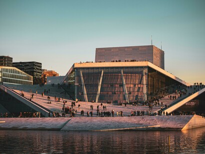 The Oslo Opera House is located in front of Oslo Fjord and enjoys panoramic views of the city and waterfront 
