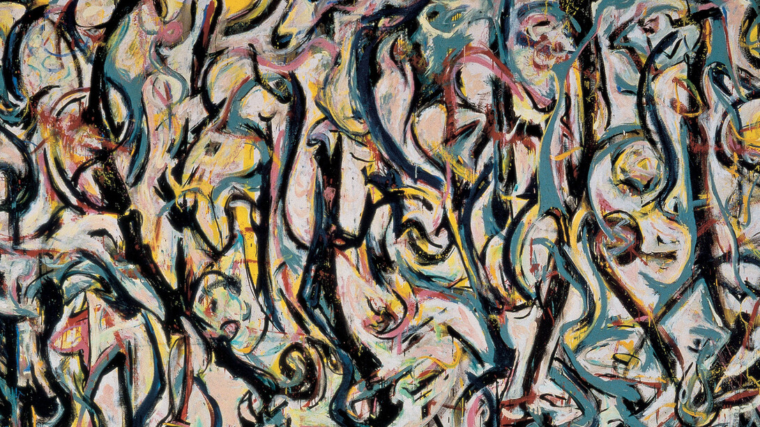 Jackson Pollock, Murale, 1943, particolare, olio e caseina su tela, 242,9 x 603,9. Donazione Peggy Guggenheim, 1959. University of Iowa Museum of Art. Riproduzione concessa dalla University of Iowa 