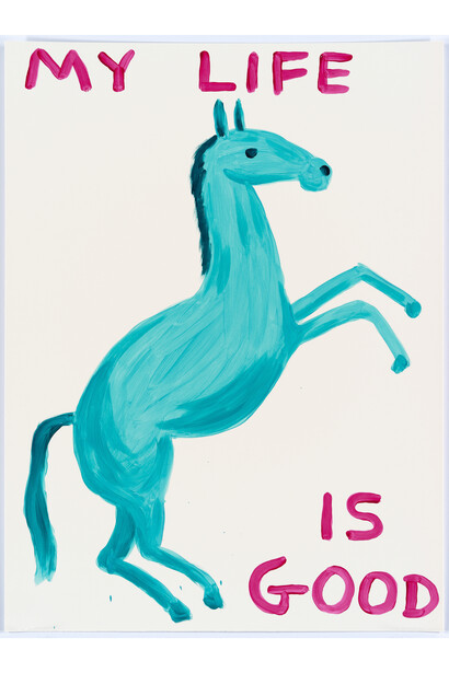 David Shrigley, Untitled (My life is good), 2015, Acrylic on paper, 29 7/8 x 22 1/16 inches (75.9 x 56 cm). Courtesy the artist and Anton Kern Gallery, New York. © David Shrigley