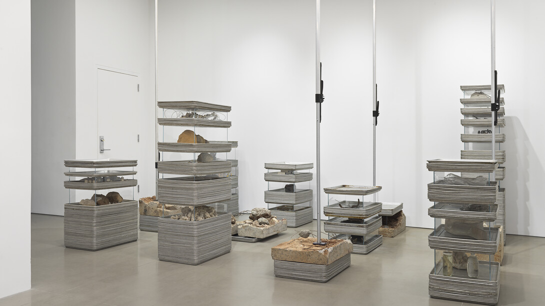Michael Joo's Concatenations (1991/2026) is a large-scale mixed-media installation measuring 513.1 × 412.8 × 289.6 cm (202 × 162½ × 114 in). Characteristic of Joo's interdisciplinary practice, the work brings together diverse materials and conceptual references to explore connections between nature, culture, history, and systems of knowledge. Courtesy of the artist and Kukje Gallery. Photograph by Genevieve Hanson