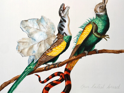 Gerard Ellis, “Our Latest Breed”, 2016, Acrylic on canvas, 50" x 74” . Courtesy of Lyle O. Reitzel Contemporary Art Gallery