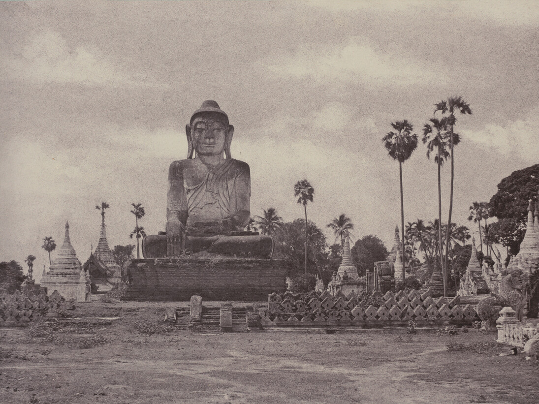 Linnaeus Tripe, Amerapoora: Colossal Statue of Gautama Close to the North End of the Wooden Bridge, September 1 – October 21, 1855, © Collection of Charles Isaacs and Carol Nigro