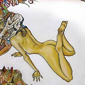 Eatcho, “Headless”, acrylic, ink, spray paint on canvas, 21″ x 17″