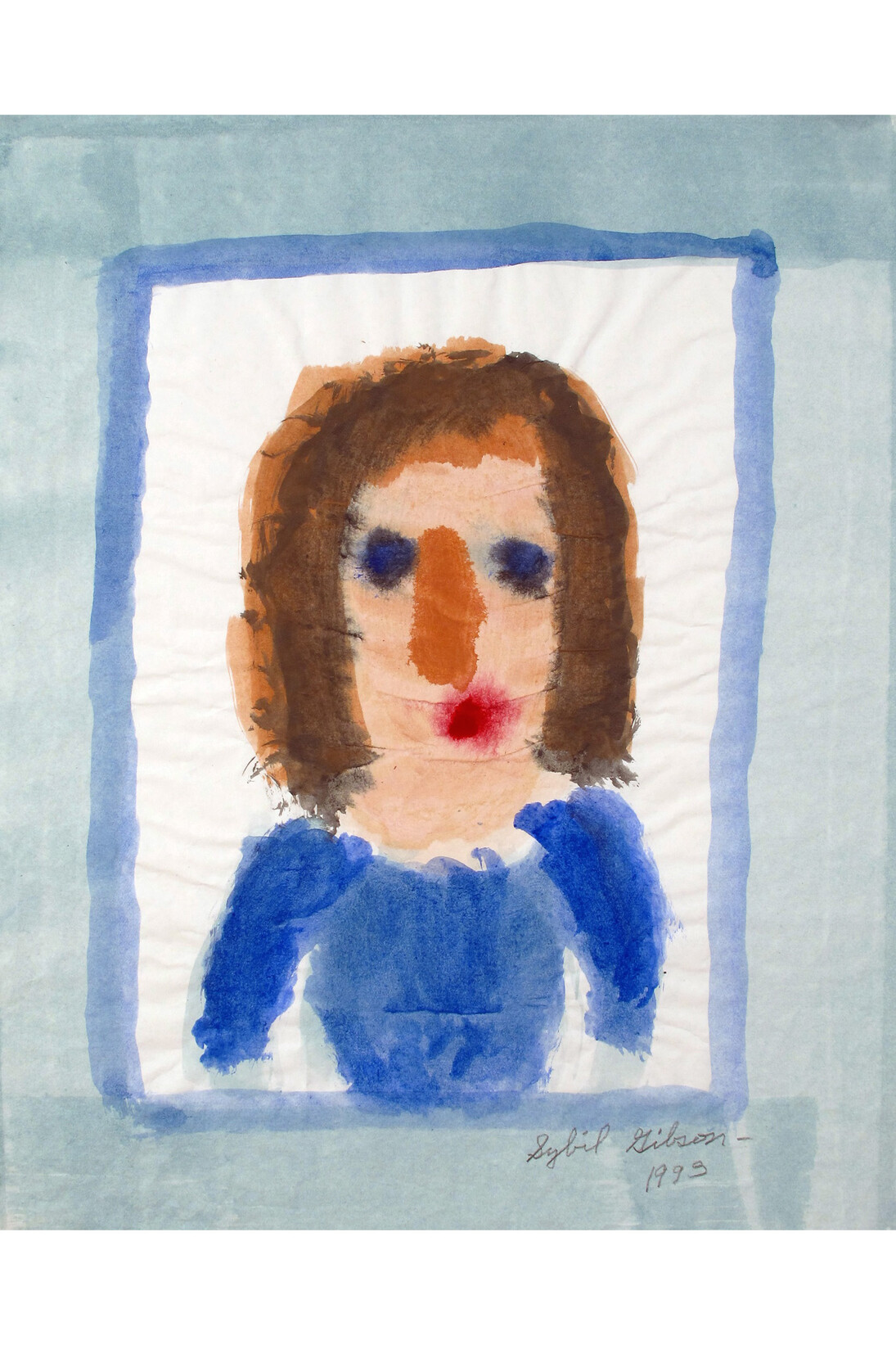 Sybil Gibson, Portrait Blue Dress, 1993, Acrylic on white paper, 20 x 18 inches; 50.8 x 45.7 cm