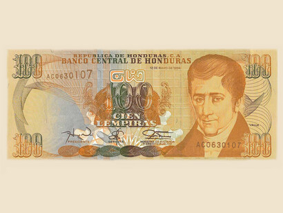 Billete de cien lempiras hondureñas con la efigie de José Cecilio del Valle