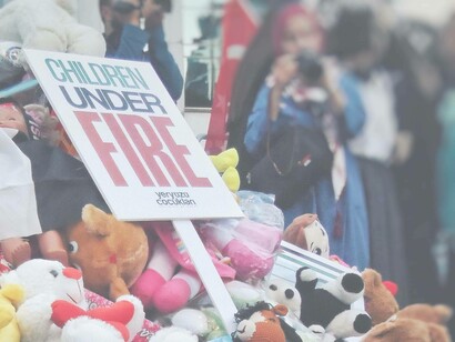 Children represented by dolls, calling for a ceasefire in the Israel-Hamas war, 2023-2024