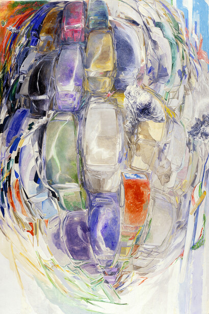 Ennio Calabria -Il Traghetto per Palermo - 1984, tecnica mista su tela, cm. 286x200