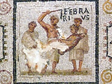 Febbraio, frammento di un mosaico raffigurante i mesi dell'anno, a partire dal primo mese romano, marzo. Prima metà del III secolo. Museo Archeologico di Sousse, El Jem