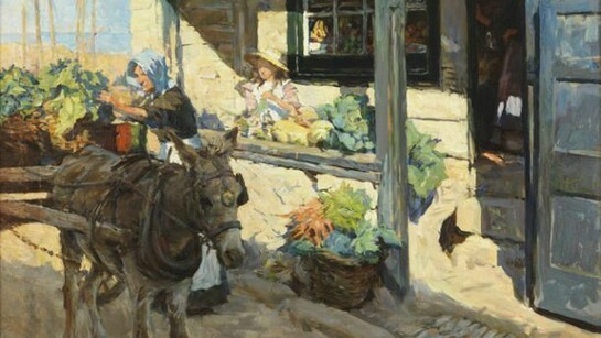 Stanhope Alexander Forbes RA NEAC, Sunshine and Shadow - The Village Shop Above Newlyn Harbour, 1909, Oil on canvas, 63.5 x 83 cm
