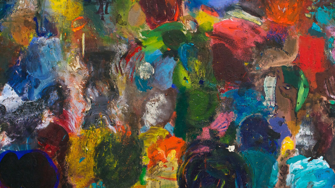 Jim Dine, A Fingerprint of Stars (2nd Version), 2014, acrylique, sable et fusain sur toile, 152,5 x 428 cm, Courtesy Galerie Daniel Templon, Paris & Brussels