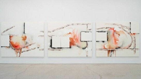 Elizabeth Neel, immunity, 2013, Oil and spray paint on canvas, 3 parts, 76 x 96 inches each, 193 x 243.8 cm