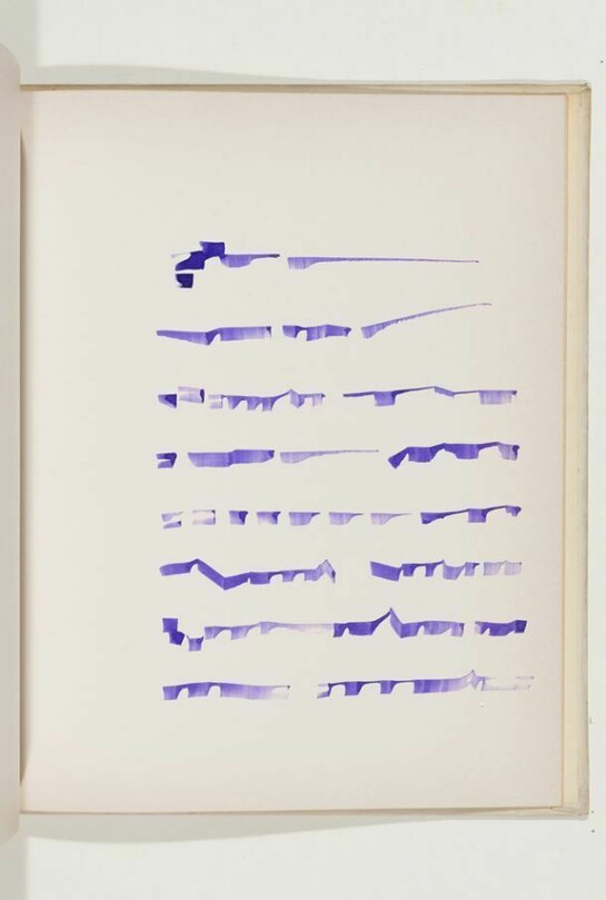 Mirtha Dermisache, Livre 3, 1970. Bound book, ink on paper, 12 7/8 x 10 inches (32.7 x 25.4 cm). Private, Collection, Courtesy Henrique Faria Fine Art, New York.