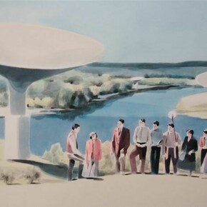 Adam Dix, The Sermon, 2013, Ink and oil on paper, 21 x 29 in / 53 x 74 cm