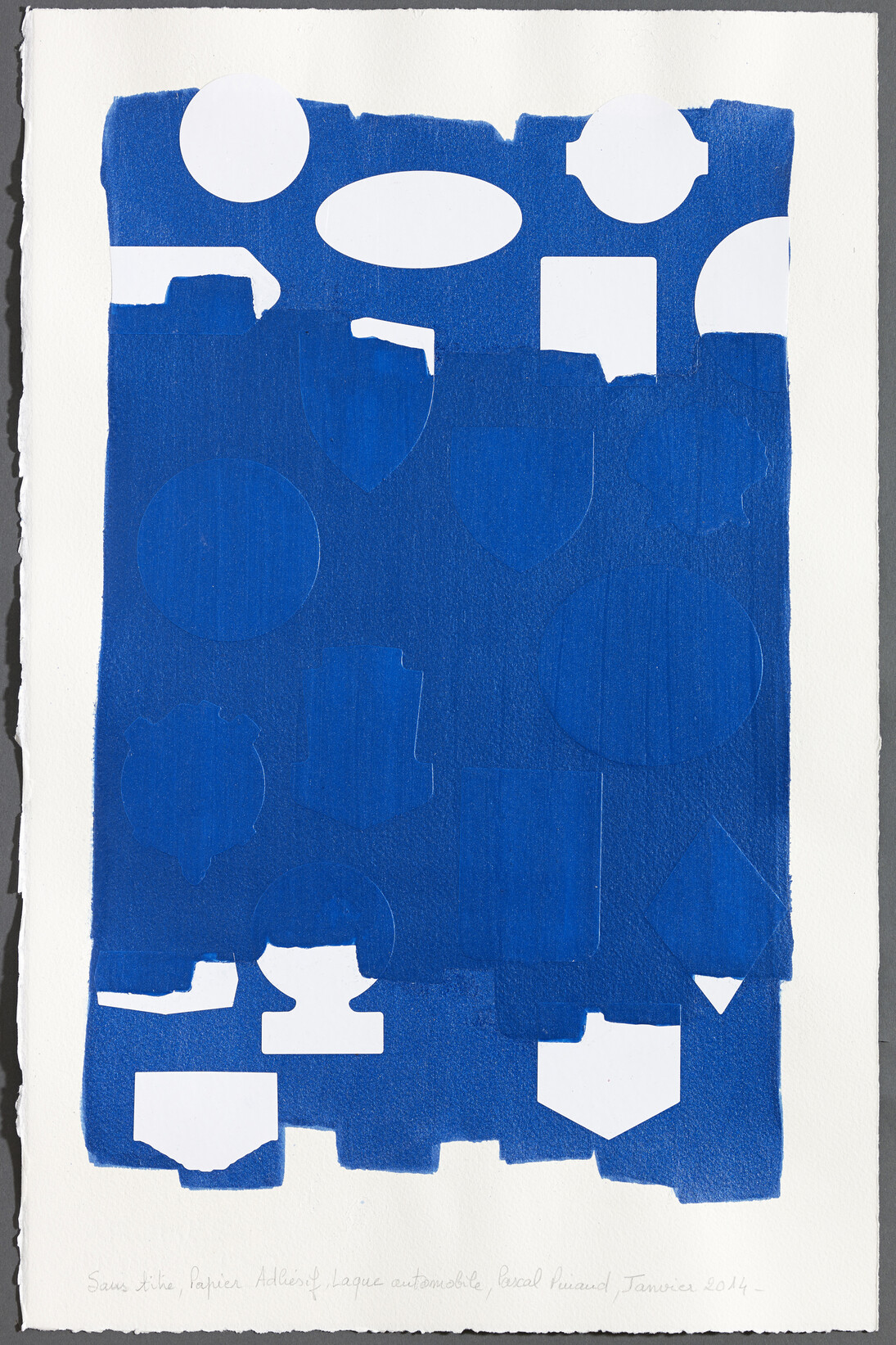 Pinaud, Pascal, Sans titre (14B02), 2014, Adhesive paper, automotiv lacquer on Arches paper, 59,5 x 42 x 3,5 cm © François Fernandez, Courtesy Galerie Natalie Obadia, Paris/Bruxelles