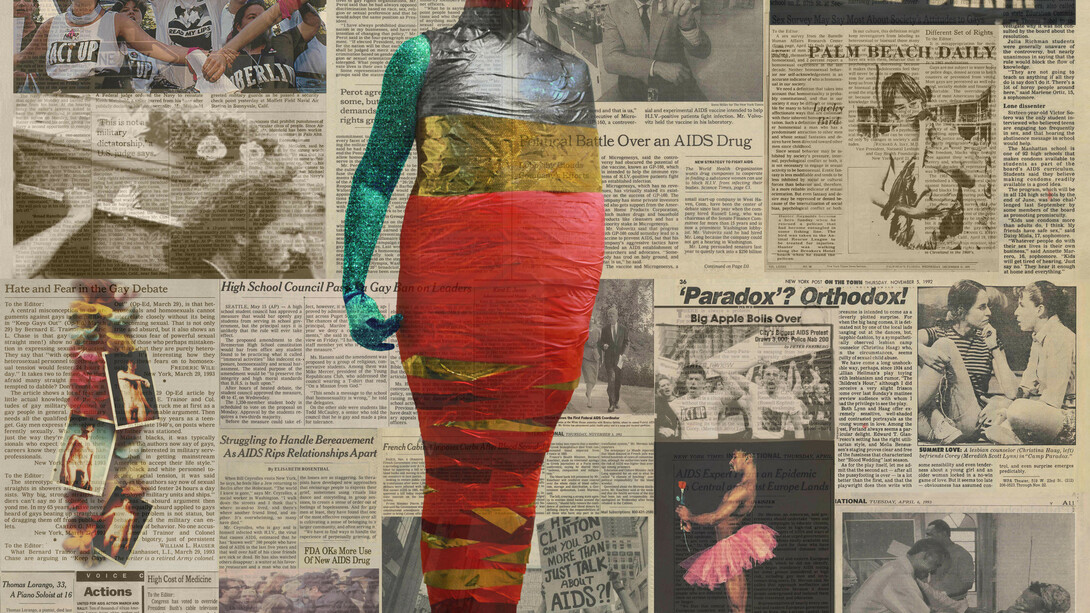 Just Talk About AIDS 2015, archival c-prints and thread, 48 x 60 inches, copyright Hunter Reynolds, Courtesy PPOW Gallery.