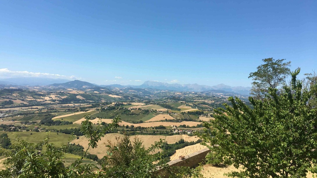 I Sibillini che si scorgono dalle alture non lontano da Torre San Patrizio