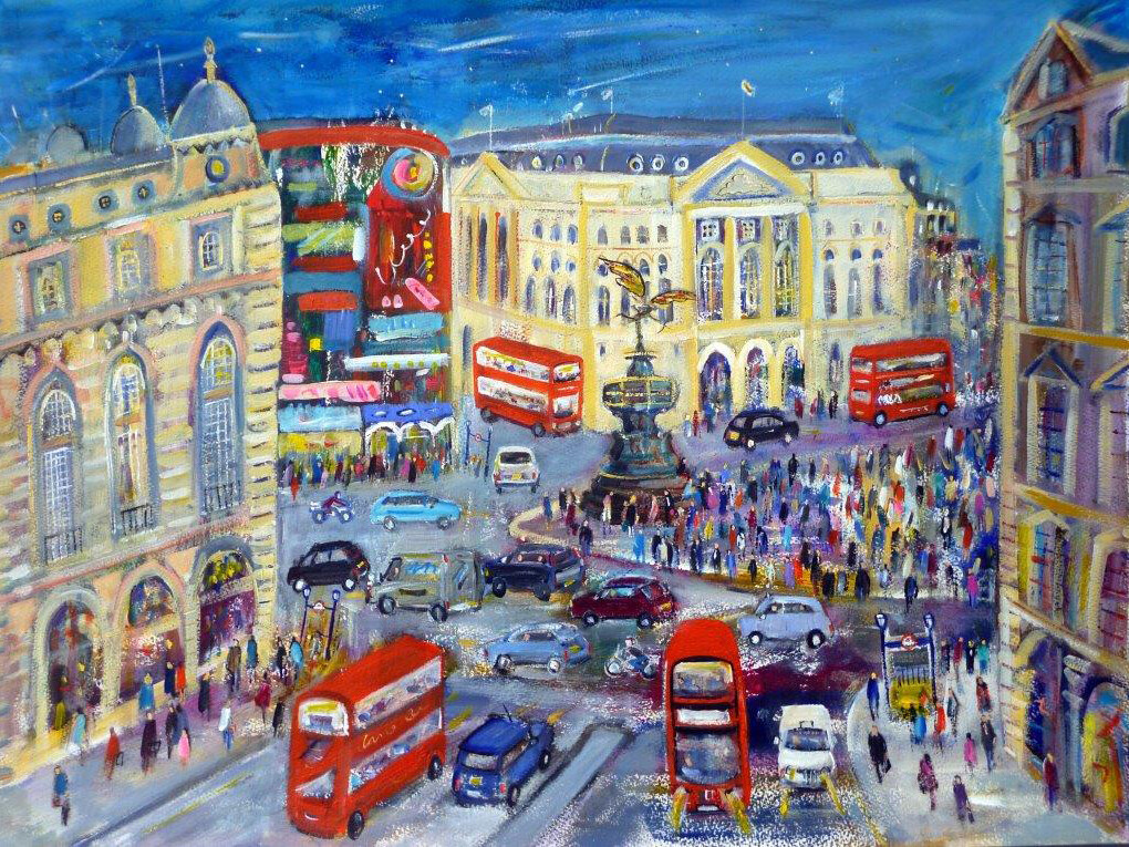 Josephine Chisholm, Piccadilly Evening, acrylic on paper, 55 x 74 cm