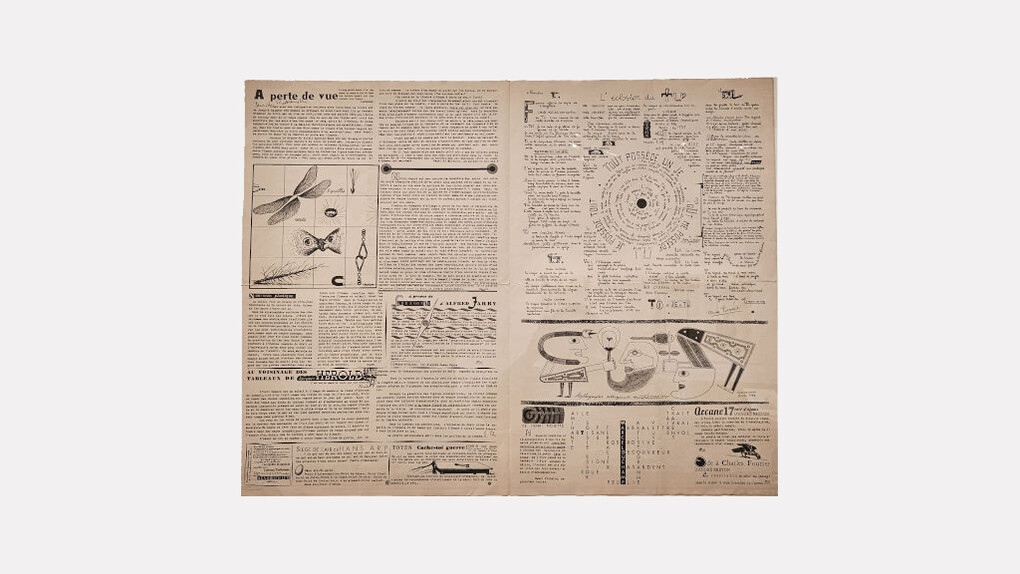 Various, Néon, “To be nothing To be everything To open being Nothingness Forgetting To be”, No. 1, January 1948, Paris. Printed matter (part of a regular set), 24 1/2 x 33 inches (62.2 x 41.9 cm) – open. Courtesy of Ubu Gallery 