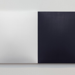 Dean Levin, Untitled (Indigo & White), 2014, Hydrocal and oil on cotton, diptych, 22 x 40 inches overall