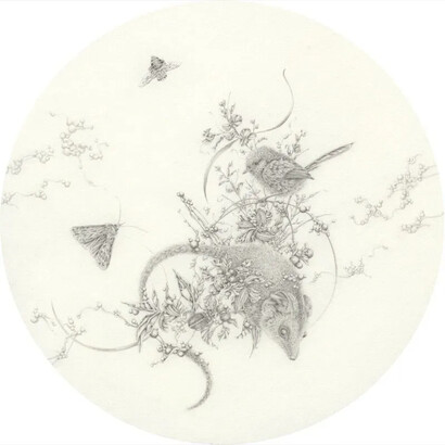 Eva Nolan, Stripe-faced dunnart and white-winged fairywren, 2023. Courtesy of Olsen Gallery