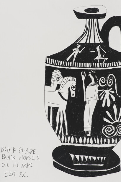 Jonas Wood, Black Figures Black Horses, 2009, Charcoal on paper, 97.8 x 74.9 cm
