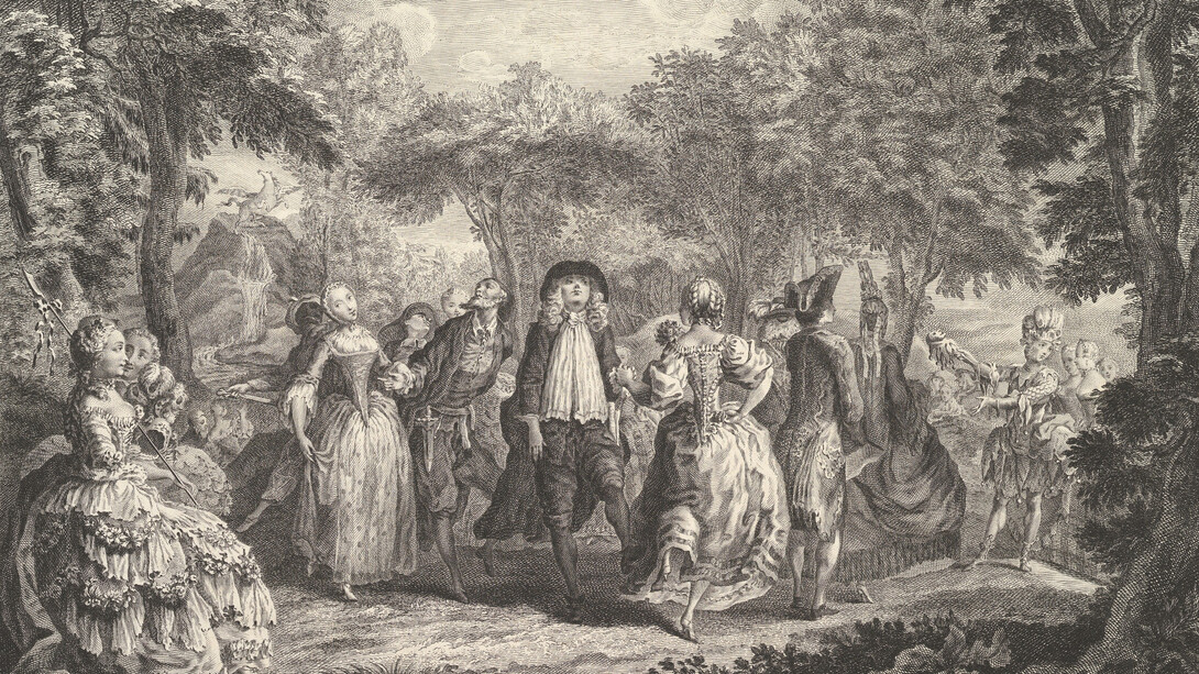 After Gabriel de Saint-Aubin, etched by Pierre François Basan, The carnival of Parnassus, 1761–62. Courtesy of the Metropolitan Museum of Art 