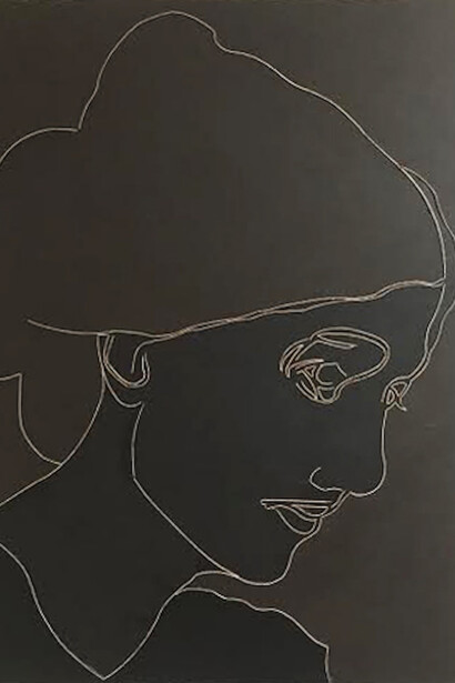 Lee Waisler, Virginia Woolf, Acrylic and Maplewood on Canvas, 48 × 36 in 121.9 × 91.4 cm. Courtesy of JoAnne Artman