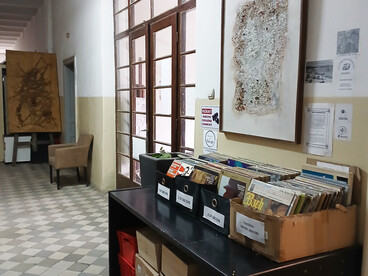 Inside the Discom office in Belgrade, Serbia, with a display of products available for direct sale