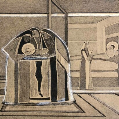Mario Radice, Nascita della Madonna, bozzetto affresco chiesa di Carbonate, 1950-52