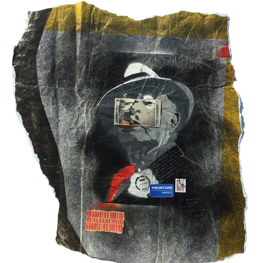 Maurizio Galimberti e ITALIANCODE,  Stencil-ready-made-Rotella, 2017, tecnica mista e Polaroid su carta