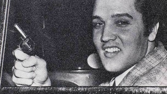 Russell Young, Elvis with Pistol - white and black, diamond dusted
