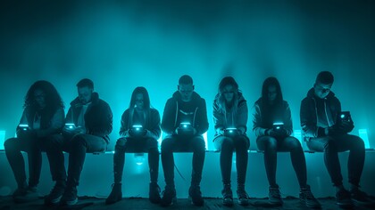 People absorbed in their smartphones, scrolling through their screens