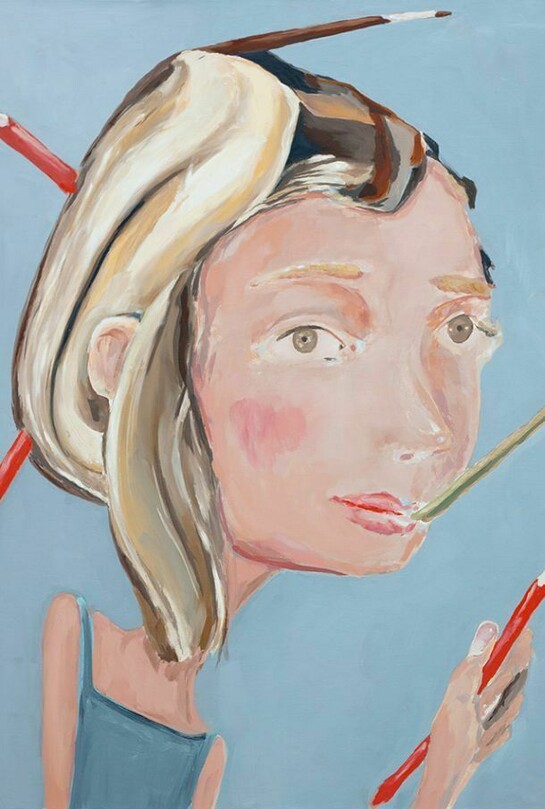 Micha Patiniott, “Five Pencils”, 49” by 43”, oil on canvas, 2014, Copyright: Micha Patiniott. Courtesy: Anna Zorina Gallery, New York City