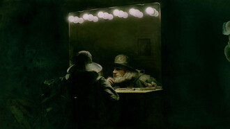 Oscar Giaconia, The Grinder, oil on oiled paper and nylon case, 124x219 cm, ph. Roberto Ferro. Collezione Coppola, Vicenza
