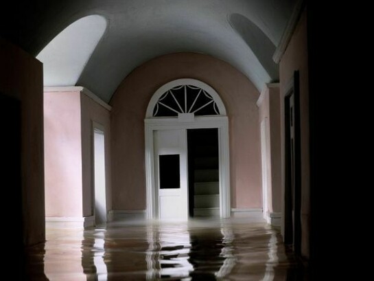 James Casebere, Pink Hallway #3, 2000, framed cibachrome print mounted to Dibond, image: 58 1/2 x 46 1/2 inches (148.6 x 118.1 cm), framed: 61 1/2 x 49 1/2 inches (156.2 x 125.7 cm) ©James Casebere, Courtesy Sean Kelly, New York