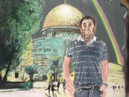 Jeffar Khaldi, Me Laden and My Middle, 2010-2013, 106cm x 135cm, Oil on Canvas