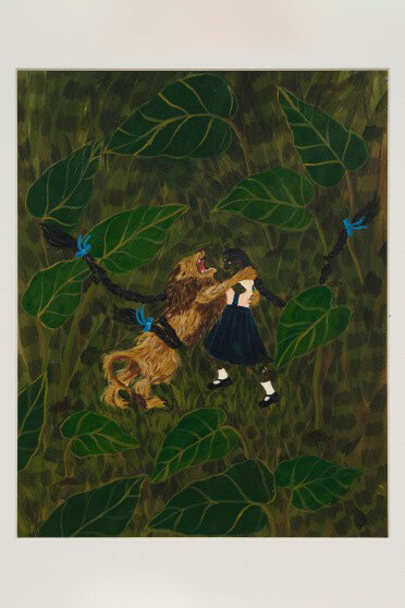 Kelly Sinnapah Mary, Notebook 12, The Fables of Sanbras, 2022, Acrylic on paper, 14.38 x 11.25 in. Courtesy of Aicon Gallery
