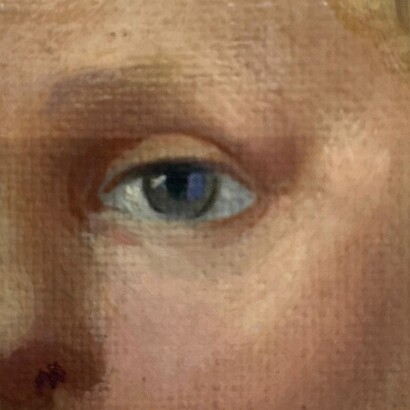 Pala d’altare raffigurante Madonna in trono con Bambino e i Santi Cosma e Damiano: particolare del volto del Bambino, ph. Istituto Restauro Roma