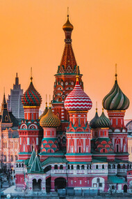 The vibrant and majestic Saint Basil's Cathedral in the Red Square of Moscow captures the essence of the city's history, offering a stunning blend of artistry and architectural grandeur
