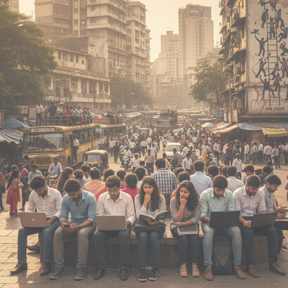 India’s crowded streets mirror its job struggles as young people, driven by hope, study and upskill to build a better future