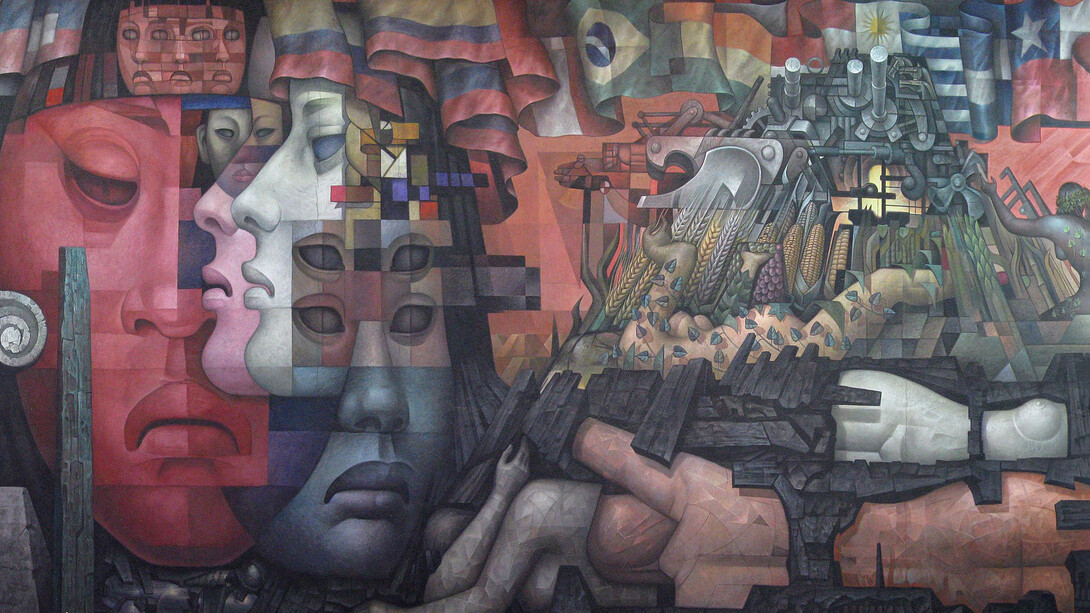 Jorge González, detalle del mural "Presencia de América Latina" (1964-1965). Casa del Arte, Universidad de Concepción, Chile