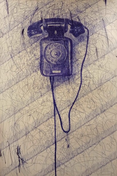 Antonio Riello, 72459, 2021, 120 x 50 cm, biro blu su carta