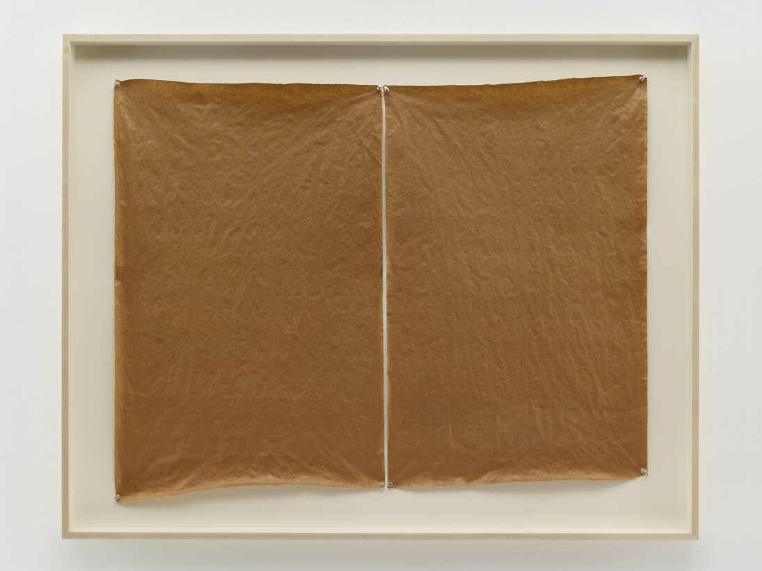 Richard Nonas, Untitled, 1970, Carpenter’s glue on butcher paper, Framed Dimensions: 44 ½ x 56 x 3 in. 113 x 142.2 x 7.6 cm. ©Richard Nonas. Courtesy of Fergus McCaffrey Gallery