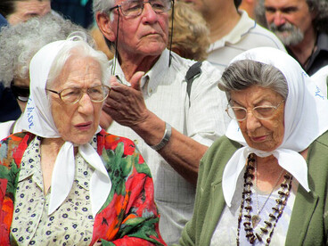 Members of the Mothers of the Plaza de Mayo (Asociación Madres de Plaza de Mayo) gather during a demonstration in Buenos Aires, Argentina, in 2010
