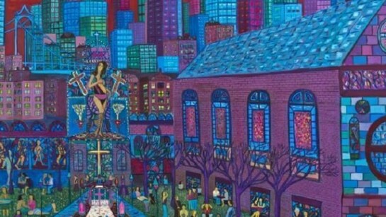 Ralph Fasanella, Love Goddess, 1964, 44 x 80 inches (111.8 x 203.2 cm), oil on canvas