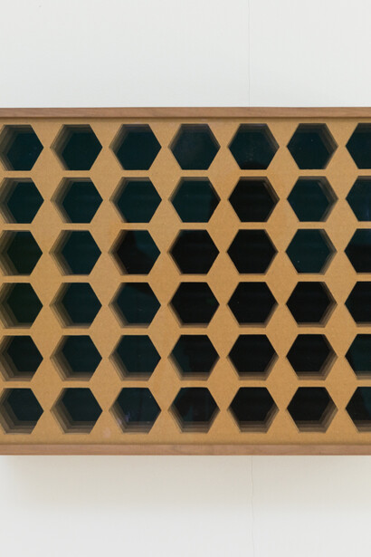 Irma Álvarez-Laviada, S.t. (Algo que ver, algo que esconder) 2017, Cardboard, wood, museum glass, 45x35x20 cm
