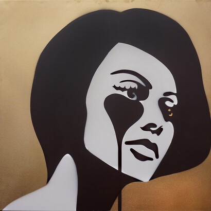 Pure Evil, “Carlo Ponti’s Nightmare” (Gold/Black), Spray paint on Canvas, 40″ x 40″ (100 x 100cm)